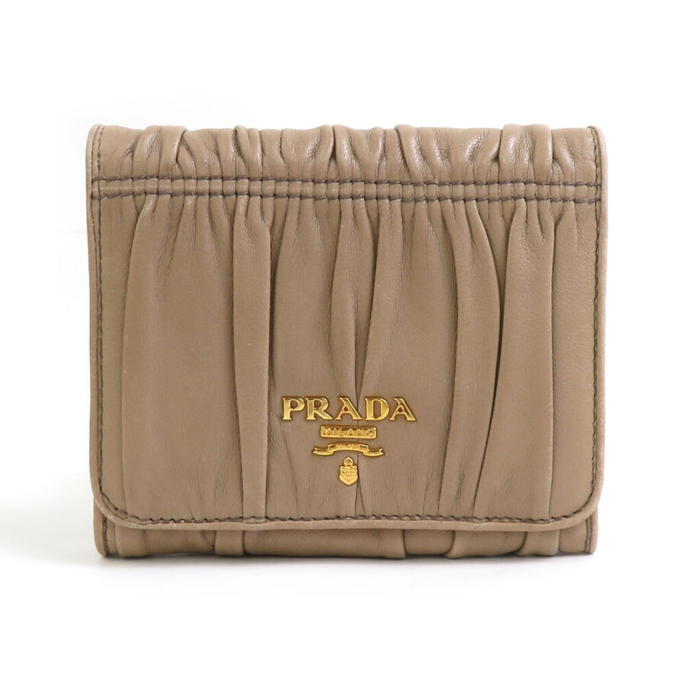 Prada Tri fold Wallet Leather Beige Cream